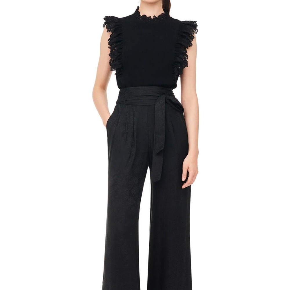 [Rebecca Taylor] Black Crepe & Lace Top
